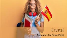  Presentation with student exchange - Theme having beautiful-caucasian-teenager-girl-exchange background and a yellow colored foreground