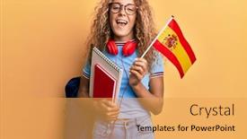  Presentation with student exchange - Theme consisting of beautiful-caucasian-teenager-girl-exchange background and a yellow colored foreground