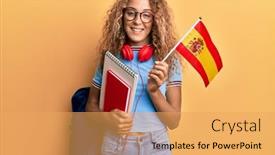  Presentation with student exchange - PPT theme with beautiful-caucasian-teenager-girl-exchange background and a yellow colored foreground