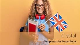  Presentation with student exchange - PPT theme consisting of beautiful-caucasian-teenager-girl-exchange background and a yellow colored foreground
