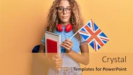  Presentation with student exchange - PPT theme enhanced with beautiful-caucasian-teenager-girl-exchange background and a yellow colored foreground