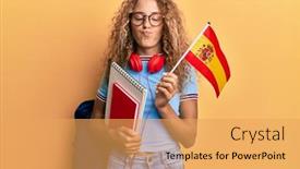  Presentation with student exchange - Colorful presentation design enhanced with beautiful-caucasian-teenager-girl-exchange backdrop and a yellow colored foreground