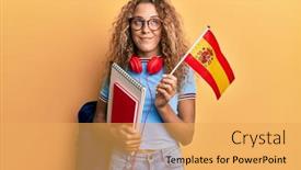  Presentation with student exchange - Presentation design having beautiful-caucasian-teenager-girl-exchange background and a yellow colored foreground