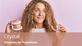  Presentation with orthodontic - PPT layouts enhanced with beautiful-caucasian-teenager-girl-holding background and a coral colored foreground