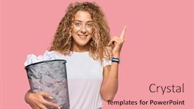  Presentation with bin - Beautiful PPT theme featuring beautiful-caucasian-teenager-girl-holding backdrop and a coral colored foreground