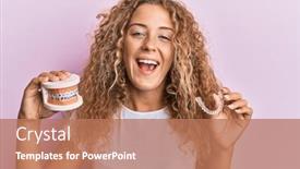  Presentation with orthodontic - PPT theme having beautiful-caucasian-teenager-girl-holding background and a coral colored foreground