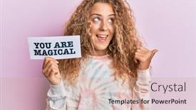  Presentation with magical - Presentation design with beautiful-caucasian-teenager-girl-holding background and a coral colored foreground