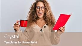  Presentation with coffee book - PPT layouts having beautiful-caucasian-teenager-girl-reading background and a coral colored foreground