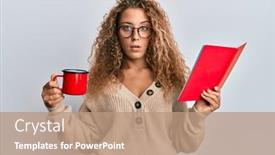  Presentation with coffee book - Beautiful slide set featuring beautiful-caucasian-teenager-girl-reading backdrop and a coral colored foreground