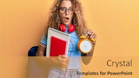  Presentation with clock face - Beautiful slide deck featuring beautiful-caucasian-teenager-girl-wearing backdrop and a yellow colored foreground