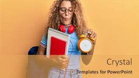  Presentation with clock face - Presentation design consisting of beautiful-caucasian-teenager-girl-wearing background and a yellow colored foreground