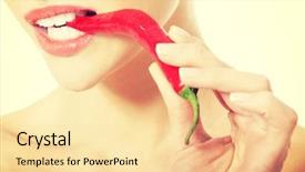  Presentation with chili - PPT layouts consisting of beautiful caucasian topless woman with chili pepper in mouth isolated on white background and a blonde colored foreground