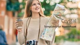  Presentation with city map - Beautiful slide deck featuring beautiful-caucasian-tourist-teenager-drinking backdrop and a coral colored foreground