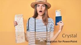  Presentation with city map - Slides with beautiful-caucasian-tourist-woman-holding background and a coral colored foreground