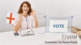  Presentation with political campaign - Slides having beautiful-caucasian-woman-at-political background and a light gray colored foreground