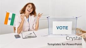  Presentation with political campaign - Presentation theme enhanced with beautiful-caucasian-woman-at-political background and a light gray colored foreground