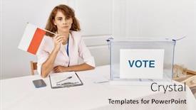  Presentation with political campaign - Slide deck with beautiful-caucasian-woman-at-political background and a lemonade colored foreground