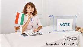  Presentation with political campaign - Slides having beautiful-caucasian-woman-at-political background and a lemonade colored foreground