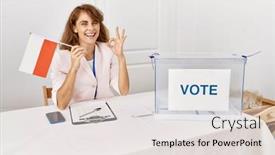  Presentation with political campaign - PPT layouts featuring beautiful-caucasian-woman-at-political background and a lemonade colored foreground