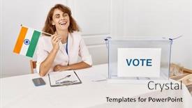  Presentation with political campaign - PPT theme having beautiful-caucasian-woman-at-political background and a lemonade colored foreground