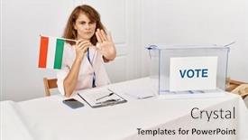  Presentation with political campaign - PPT layouts featuring beautiful-caucasian-woman-at-political background and a light gray colored foreground