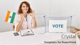  Presentation with political campaign - Presentation theme consisting of beautiful-caucasian-woman-at-political background and a light gray colored foreground