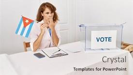  Presentation with political woman - Presentation theme consisting of beautiful-caucasian-woman-at-political background and a  colored foreground