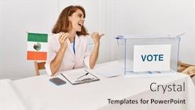  Presentation with political campaign - PPT theme having beautiful-caucasian-woman-at-political background and a lemonade colored foreground