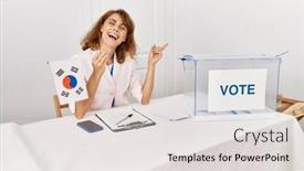  Presentation with political campaign - PPT layouts having beautiful-caucasian-woman-at-political background and a lemonade colored foreground