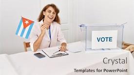  Presentation with political campaign - PPT theme having beautiful-caucasian-woman-at-political background and a lemonade colored foreground