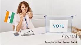  Presentation with political campaign - Slides featuring beautiful-caucasian-woman-at-political background and a light gray colored foreground