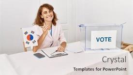  Presentation with political campaign - Presentation theme with beautiful-caucasian-woman-at-political background and a lemonade colored foreground