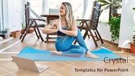  Presentation with exercise mat - Slide deck featuring beautiful-caucasian-woman-doing-exercise background and a lemonade colored foreground