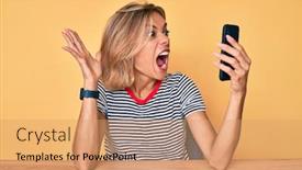  Presentation with video - PPT theme with beautiful-caucasian-woman-doing-video background and a coral colored foreground