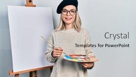  Presentation with cool - PPT theme consisting of beautiful-caucasian-woman-drawing background and a light gray colored foreground