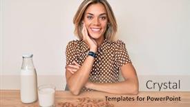  Presentation with almond milk - Slide deck with beautiful-caucasian-woman-drinking-healthy background and a coral colored foreground