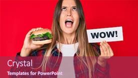  Presentation with wow - Theme with beautiful-caucasian-woman-eating background and a violet colored foreground