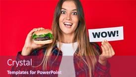  Presentation with wow - Colorful PPT theme enhanced with beautiful-caucasian-woman-eating backdrop and a violet colored foreground