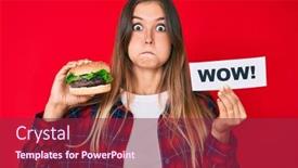  Presentation with puffing - PPT theme having beautiful-caucasian-woman-eating background and a violet colored foreground