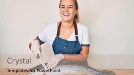 Presentation with crazy - Colorful presentation theme enhanced with beautiful-caucasian-woman-fishmonger-selling backdrop and a coral colored foreground