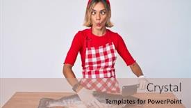  Presentation with salmon fish - Cool new slide deck with beautiful-caucasian-woman-fishmonger-selling backdrop and a coral colored foreground