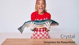  Presentation with crazy - Beautiful PPT layouts featuring beautiful-caucasian-woman-fishmonger-selling backdrop and a coral colored foreground