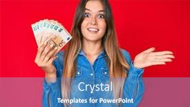  Presentation with woman hands raised to sky - Colorful presentation theme enhanced with beautiful-caucasian-woman-holding-50 backdrop and a teal colored foreground