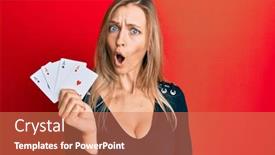  Presentation with poker - Presentation design enhanced with beautiful-caucasian-woman-holding-ace background and a coral colored foreground