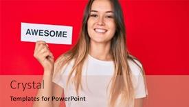  Presentation with awesome - Colorful presentation design enhanced with beautiful-caucasian-woman-holding-awesome backdrop and a coral colored foreground