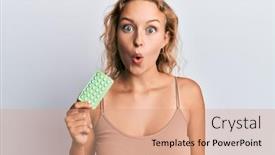  Presentation with control - PPT theme having beautiful-caucasian-woman-holding-birth background and a coral colored foreground