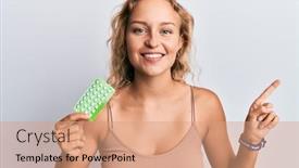  Presentation with control - Cool new PPT theme with beautiful-caucasian-woman-holding-birth backdrop and a coral colored foreground