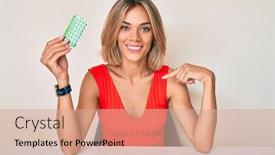  Presentation with self - Cool new PPT theme with beautiful-caucasian-woman-holding-birth backdrop and a coral colored foreground