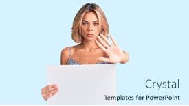  Presentation with blank - Beautiful PPT layouts featuring beautiful-caucasian-woman-holding-blank backdrop and a  colored foreground
