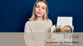  Presentation with box - PPT theme enhanced with beautiful-caucasian-woman-holding-box background and a mint green colored foreground